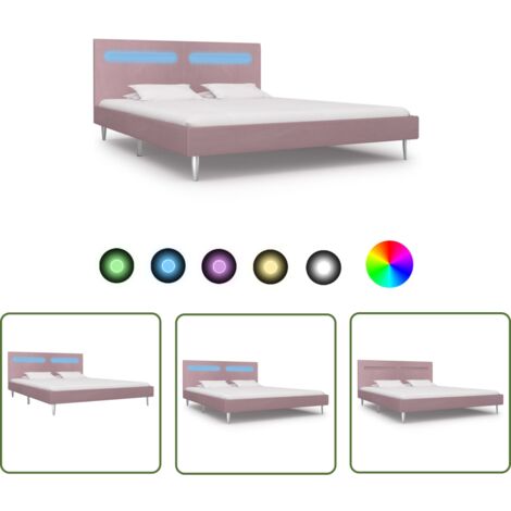The Living Store Bettgestell mit LED Rosa Stoff 180 x 200 cm - Bettrahmen - Holzbetten - Doppelbett - Rosa Bett - LED Bett