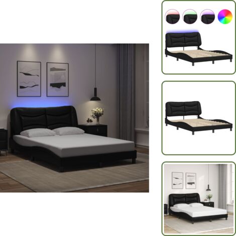The Living Store Bettgestell mit LED Schwarz 140x200 cm Kunstleder - Bettrahmen - Schlafzimmermöbel - Led-Licht - Kunstleder - Doppelbett