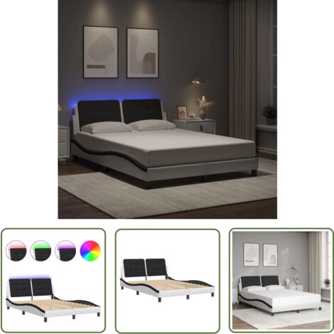 The Living Store Bettgestell mit LED Weiß und Schwarz 140x200 cm Kunstleder - Bettsofa - Schlafzimmermöbel - Doppelbett - Boxspringbetten - Ledertaschen