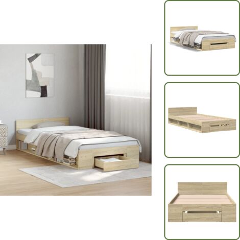 The Living Store Bettgestell mit Schublade Sonoma-Eiche 90x190 cm Holzwerkstoff - Bettes - Holzbetten - Doppelbett - Boxspringbett - Lattenrost