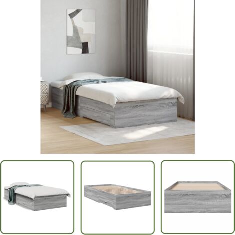 The Living Store Bettgestell mit Schubladen Grau Sonoma 90x190 cm Holzwerkstoff - Bettesrahmen - Holzbettfundament - Doppelbett - Einzelbett - Grau