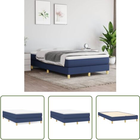 The Living Store Bettgestell ohne Matratze Blau 120x200 cm Stoff - Bettes Gestell - Holzbettfundament - Lattenrost - Single Bett - Blau