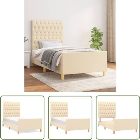 The Living Store Bettgestell ohne Matratze Creme 100x200 cm Stoff - Bettgestell - Holzrahmen - Lattenrost - Kopfteil - Cremefarbenes Bett