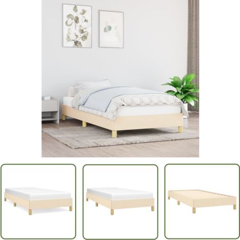 The Living Store Bettgestell ohne Matratze Creme 100x200 cm Stoff - Bettrahmen - Doppelbett - Cremefarbenes Bett - Lattenrost - Holzrahmen