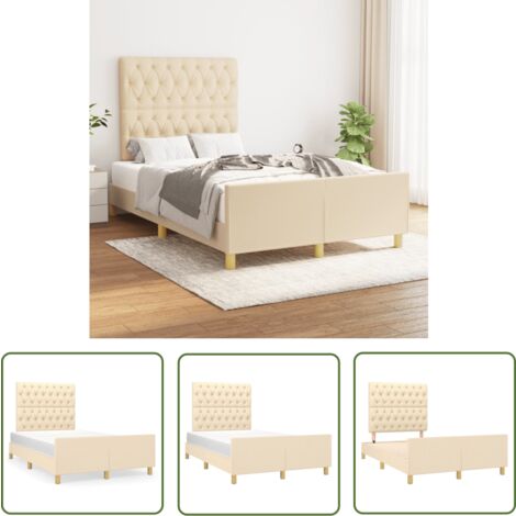 The Living Store Bettgestell ohne Matratze Creme 120x200 cm Stoff - Bettgestell - Lattenrost - Holzrahmen - Massivholzbette - Doppelbett