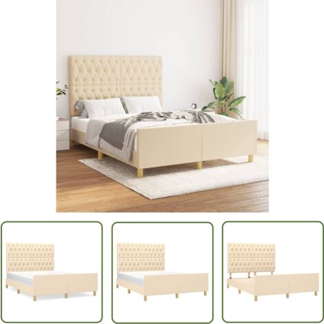 The Living Store Bettgestell ohne Matratze Creme 140x200 cm Stoff - Bettes Gestell - Doppelbett - Lattenrost - Kopfteil - Cremefarbenes Bett
