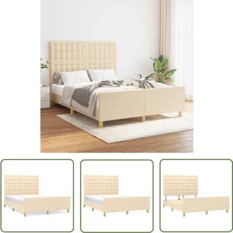 The Living Store Bettgestell ohne Matratze Creme 140x200 cm Stoff - Bettes Gestell - Holzbettfundament - Lattenrost - Boxspringbett - Doppelbett
