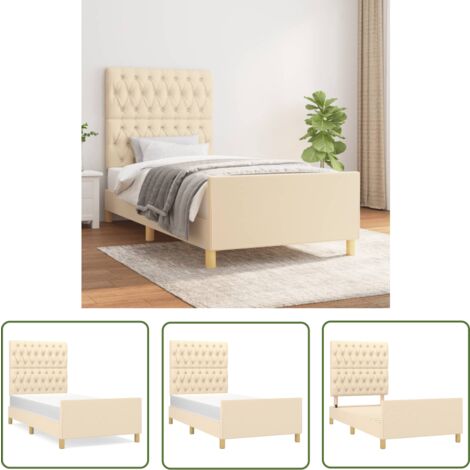 The Living Store Bettgestell ohne Matratze Creme 90x190 cm Stoff - Bettsofa - Schlafzimmermöbel - Lattenrost - Boxspringbetten - Hochbett