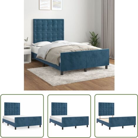 The Living Store Bettgestell ohne Matratze Dunkelblau 120x200 cm Samt - Samtsofa - Doppelbett - Boxspringbetten - Bettenrahmen - Himmelbett