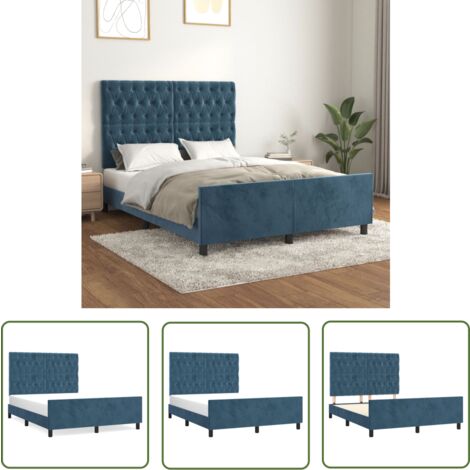 The Living Store Bettgestell ohne Matratze Dunkelblau 140x190 cm Samt - Samtbettwäsche - Doppelbett - Boxspringbett - Lattenrost - Hochbett