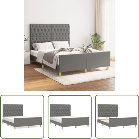 The Living Store Bettgestell ohne Matratze Dunkelgrau 140x200 cm Stoff - Bettsystem - Doppelbett - Lattenrost - Massivholzbette - Holzbetten