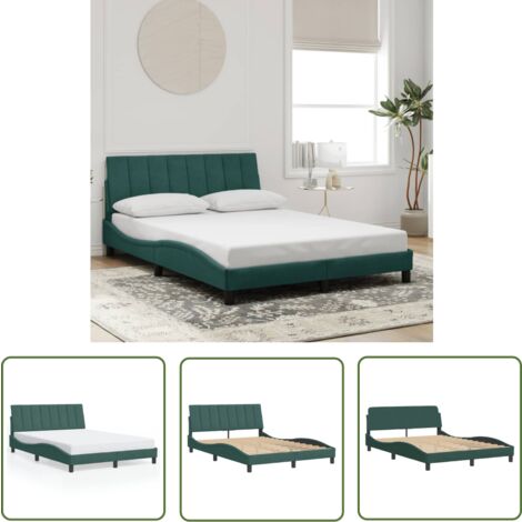 The Living Store Bettgestell ohne Matratze Dunkelgrün 140x200 cm Samt - Samtsofa - Bettessel - Doppelbett - Boxspringbetten - Lattenrost