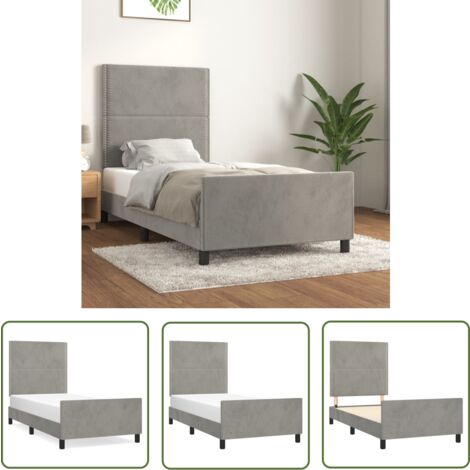 The Living Store Bettgestell ohne Matratze Hellgrau 100x200 cm Samt - Samtbett - Doppelbett - Boxspringbetten - Hochbett - Lattenrost