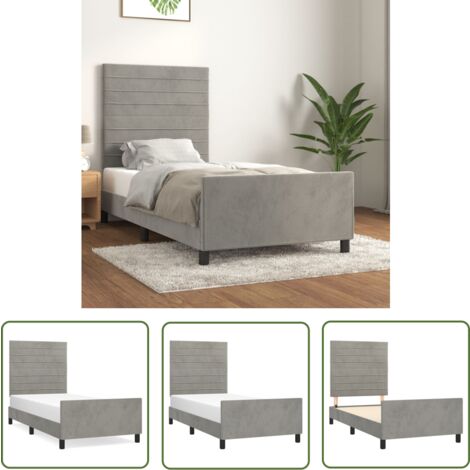 The Living Store Bettgestell ohne Matratze Hellgrau 100x200 cm Samt - Samtbettwäsche - Bettestel Mit Kopfstütze - Doppelbett - Boxspringbett - Hochbett