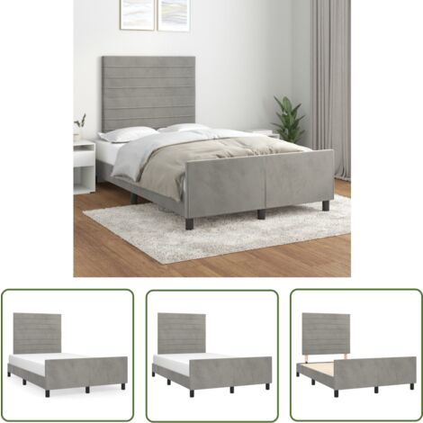 The Living Store Bettgestell ohne Matratze Hellgrau 120x200 cm Samt - Samtbettwäsche - Bettestel Mit Kopfstütze - Doppelbett - Boxspringbett - Lattenrost