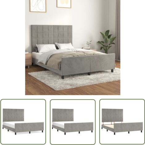 The Living Store Bettgestell ohne Matratze Hellgrau 140x190 cm Samt - Samtbettwäsche - Bettessel - Boxspringbett - Doppelbett - Hochbett