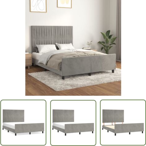 The Living Store Bettgestell ohne Matratze Hellgrau 140x190 cm Samt - Samtbettwäsche - Bettestel - Doppelbett - Boxspringbett - Hochbett