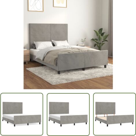 The Living Store Bettgestell ohne Matratze Hellgrau 140x190 cm Samt - Samtbettwäsche - Bettestel Mit Kopfstütze - Boxspringbett - Doppelbett - Hochbett