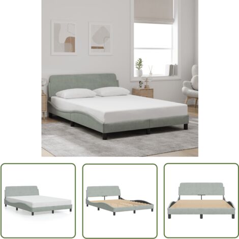 The Living Store Bettgestell ohne Matratze Hellgrau 140x200 cm Samt - Samtbett - Doppelbett - Boxspringbetten - Bettsofa - Himmelbett