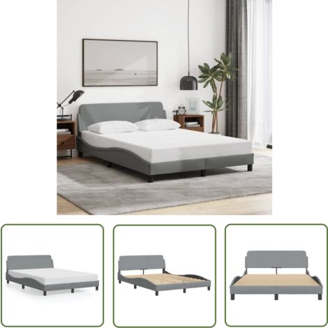 The Living Store Bettgestell ohne Matratze Hellgrau 140x200 cm Stoff - Bettesrahmen - Doppelbett - Holzbettrahmen - Lattenrost - Schlafzimmermöbel