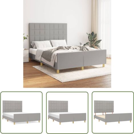 The Living Store Bettgestell ohne Matratze Hellgrau 140x200 cm Stoff - Bettstellengestell - Doppelbett - Lattenrost - Kopfteil - Massivholzbette