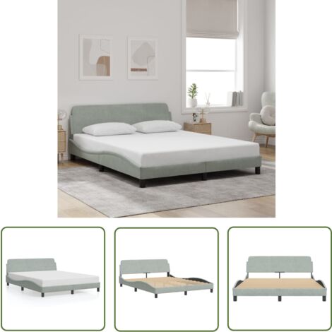 The Living Store Bettgestell ohne Matratze Hellgrau 160x200 cm Samt - Samtsofa - Doppelbett - Boxspringbetten - Himmelbett - Hochbett