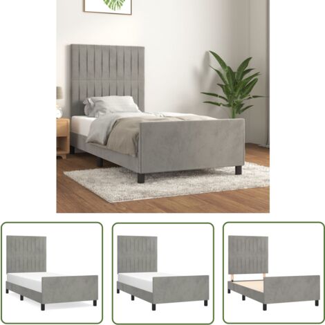 The Living Store Bettgestell ohne Matratze Hellgrau 90x200 cm Samt - Samtbettwäsche - Bettestel - Boxspringbett - Doppelbett - Einzelbett
