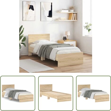 The Living Store Bettgestell ohne Matratze mit Kopfteil Sonoma-Eiche 75x190 cm - Holzbettfassungen - Bettsystem - Bettkopfteil - Doppelbett - Singlebett