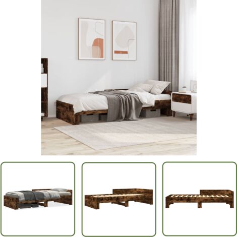 The Living Store Bettgestell ohne Matratze Räuchereiche 100x200 cm Holzwerkstoff - Holzbettwäsche - Bettsofa - Doppelbett - Einzelbett - Jugendzimmer