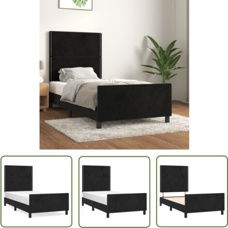 The Living Store Bettgestell ohne Matratze Schwarz 100x200 cm Samt - Samtbettwäsche - Bettesrahmen Schwarz - Doppelbett - Boxspringbett - Hochbett