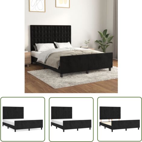 The Living Store Bettgestell ohne Matratze Schwarz 140x190 cm Samt - Samtsofa - Bettessel - Doppelbett - Boxspringbetten - Hochbett