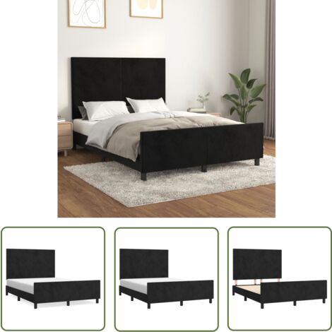 The Living Store Bettgestell ohne Matratze Schwarz 140x200 cm Samt - Samtbettwäsche - Bettsofa - Boxspringbett - Doppelbett - Hochbett