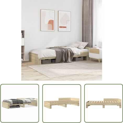 The Living Store Bettgestell ohne Matratze Sonoma-Eiche 100x200 cm Holzwerkstoff - Holzbettwäsche - Bettsofa - Doppelbett - Einzelbett - Jugendzimmer