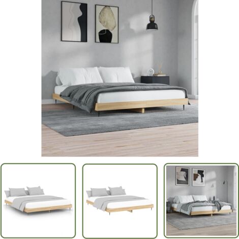 The Living Store Bettgestell ohne Matratze Sonoma-Eiche 200x200 cm Holzwerkstoff - Holzbettwäsche - Doppelbett - Boxspringbett - Lattenrost - Eiche Möbel