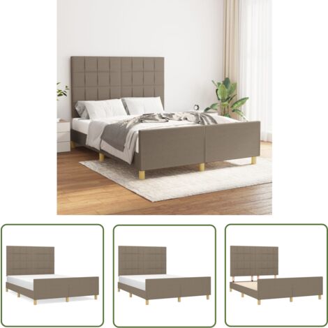 The Living Store Bettgestell ohne Matratze Taupe 140x200 cm Stoff - Bettsystem - Doppelbett - Lattenrost - Kopfteil - Massivholzbette