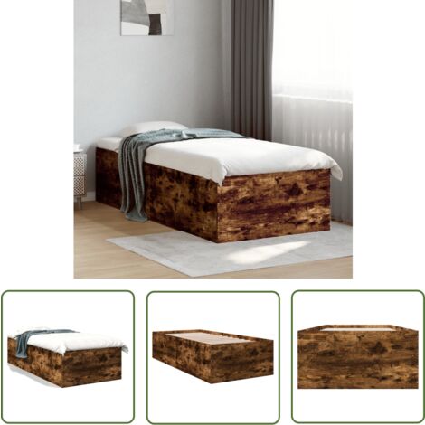 The Living Store Bettgestell Räuchereiche 100x200 cm Holzwerkstoff - Holzbettwäsche - Doppelbett - Bettkasten - Massivholzbette - Lattenrost