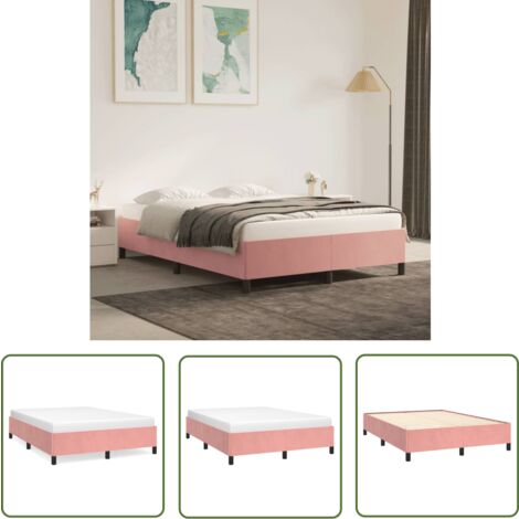 The Living Store Bettgestell Rosa 140x200 cm Samt - Samtbett - Rosa Bettgestell - Doppelbett Gestell - Bettrahmen 140x200 - Luxusbett