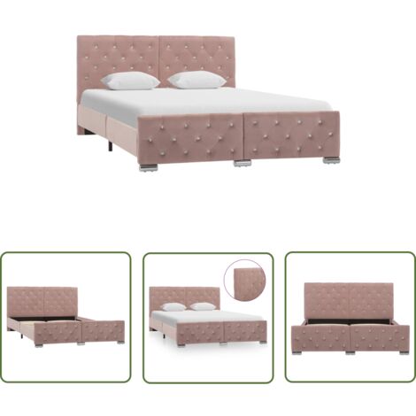 The Living Store Bettgestell Rosa Samt 140x200 cm - Bettrahmen - Rosa Bettgestell - Samtbett - Doppelbett - Boxspringbetten