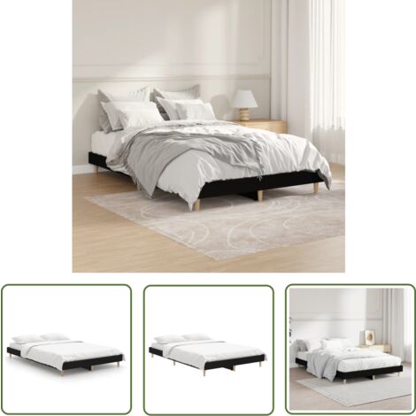 The Living Store Bettgestell Schwarz 120x190 cm Holzwerkstoff - Schlafzimmer Möbel - Bettgestell - Doppelbett - Massivholzmöbel - Schwarzes Bett