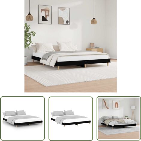 The Living Store Bettgestell Schwarz 120x200 cm Holzwerkstoff - Bettes Gestell - Doppelbett - Holzrahmen - Schwarzes Bett - Massivholzbette