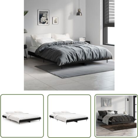 The Living Store Bettgestell Schwarz 140x190 cm Holzwerkstoff - Bettes Gestell - Doppelbett - Holzrahmen - Schwarzes Bett - Lattenrost
