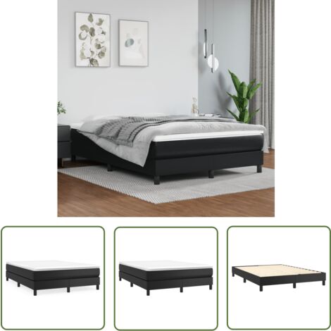 The Living Store Bettgestell Schwarz 140x190 cm Kunstleder - Schlafzimmermöbel - Bettgestell - Doppelbett - Kunstlederbett - Schwarzes Bett