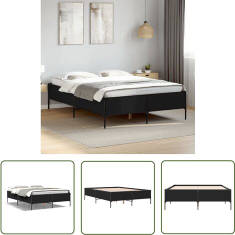 The Living Store Bettgestell Schwarz 140x200 cm Holzwerkstoff und Metall - Bettes Gestell - Doppelbett - Boxspringbetten - Lattenrost - Bettrahmen