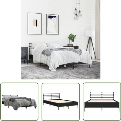 The Living Store Bettgestell Schwarz 140x200 cm Holzwerkstoff und Metall - Bettes Gestell - Doppelbett - Holzrahmen - Schwarzes Bett - Lattenrost