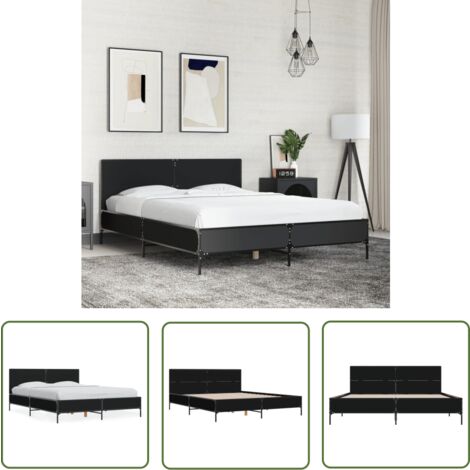 The Living Store Bettgestell Schwarz 140x200 cm Holzwerkstoff und Metall - Bettes Gestell - Doppelbett - Holzrahmen - Schwarzes Bett - Lattenrost