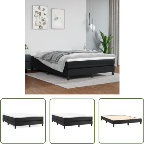 The Living Store Bettgestell Schwarz 140x200 cm Kunstleder - Schlafzimmermöbel - Bettgestell - Doppelbett - Kunstlederbett - Schwarzes Bett