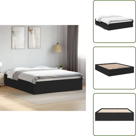 The Living Store Bettgestell Schwarz 150x200 cm Holzwerkstoff - Bettes Gestell - Doppelbett - Holzrahmen - Schwarzes Bett - Modernes Bett