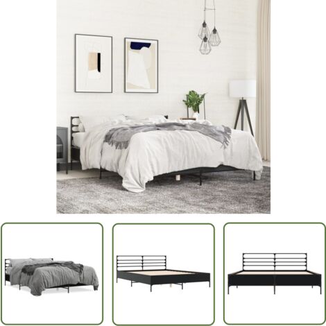 The Living Store Bettgestell Schwarz 150x200 cm Holzwerkstoff und Metall - Schlafzimmer Möbel - Doppelbett - Bettgestell - Massivholzbette - Holzbetten