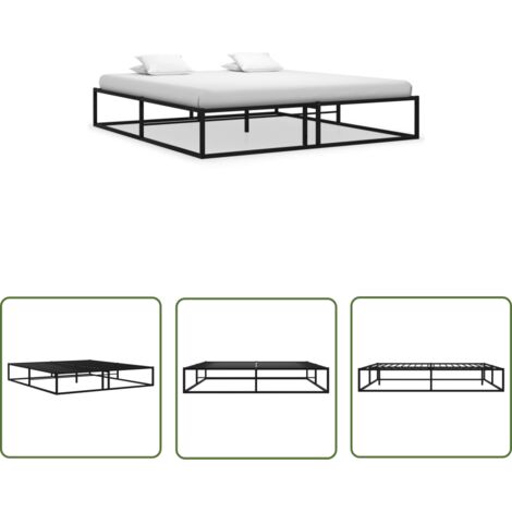 The Living Store Bettgestell Schwarz Metall 140x200 cm - Metallbettfassungen - Schwarzes Bettgestell - Boxspringrahmen - Doppelbett Rahmen - Schlafraum Dekoration