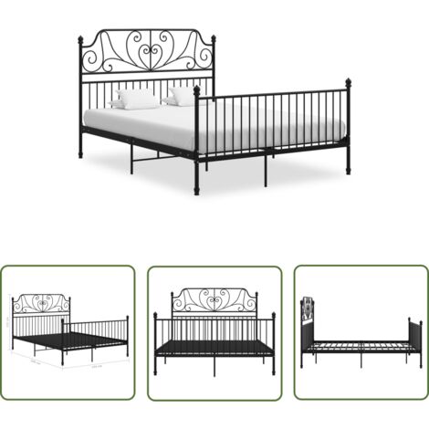 The Living Store Bettgestell Schwarz Metall 140x200 cm - Metallbettwagen - Doppelbett - Boxspringbett - Bettrahmen Schwarz - Lattenrost